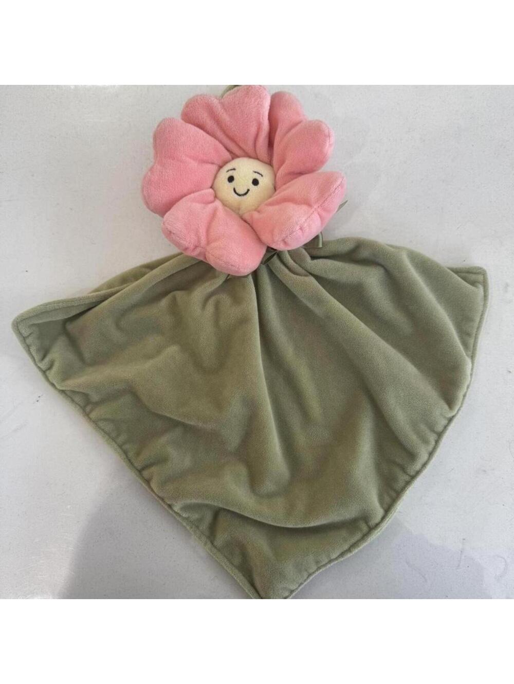 Jellycat fleury petunia baby blanket lovey soother pink flower yellow face